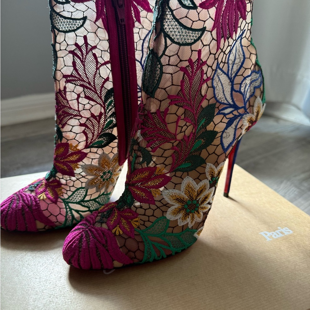 Christian Louboutin Floral Lace Ankle Boots - Multicolor - Picture 2 of 4